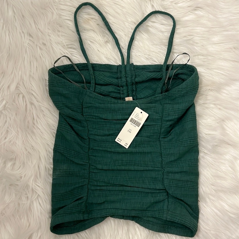 NWT Anthropologie Pilcro Ruched Ribbed Halter Top - Green - size XXS - Picture 10 of 14